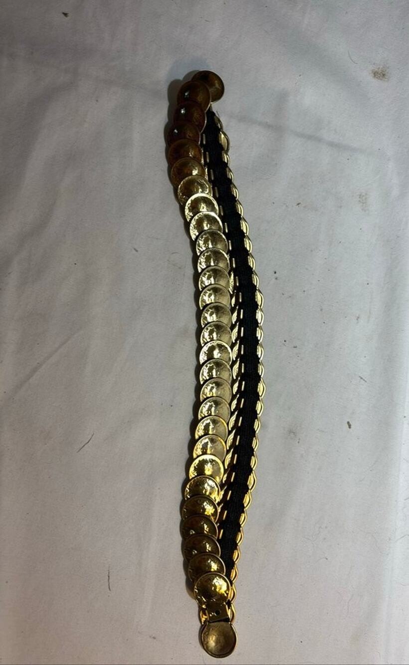 Vintage Gold Tone Coin Belt with Black Braided Cord